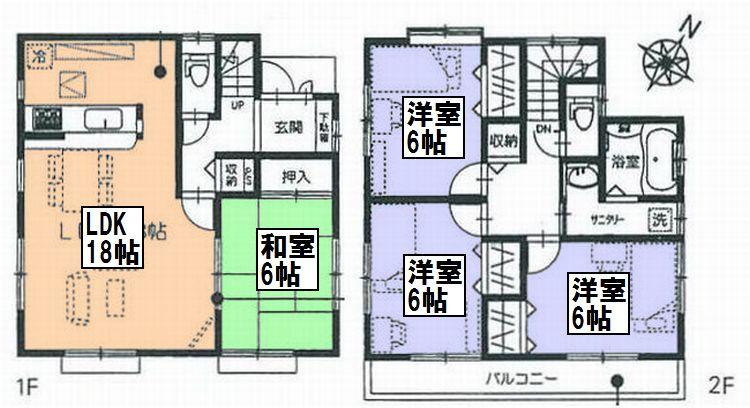 Floor plan. (Building 2), Price 38,800,000 yen, 4LDK, Land area 110.01 sq m , Building area 100.19 sq m