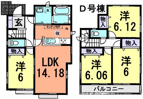 Floor plan. (D Building), Price 33,800,000 yen, 4LDK, Land area 100.08 sq m , Building area 90.77 sq m