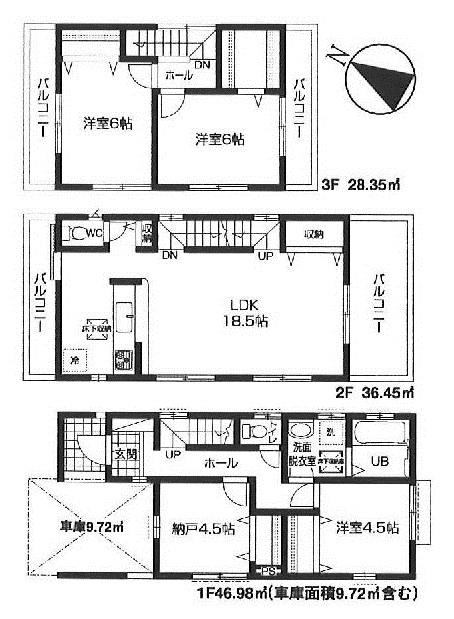 Floor plan. (3 Building), Price 37,800,000 yen, 3LDK+S, Land area 80.86 sq m , Building area 111.78 sq m