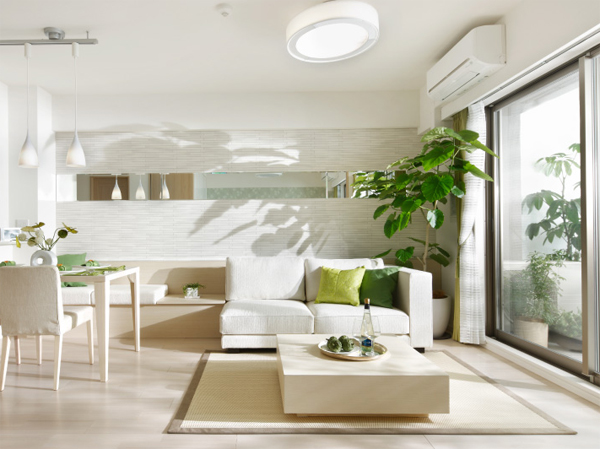 Room and equipment. Achieve a bright and airy LD in the same property of the south-facing center. Also kitchen with a counter to produce a sense of unity with the LD.  (living ・ dining ・ 71C type model room)
