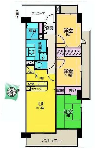 Floor plan. 3LDK, Price 19.3 million yen, Occupied area 69.94 sq m , There is housed in between the balcony area 18.53 sq m room. High private property Mato