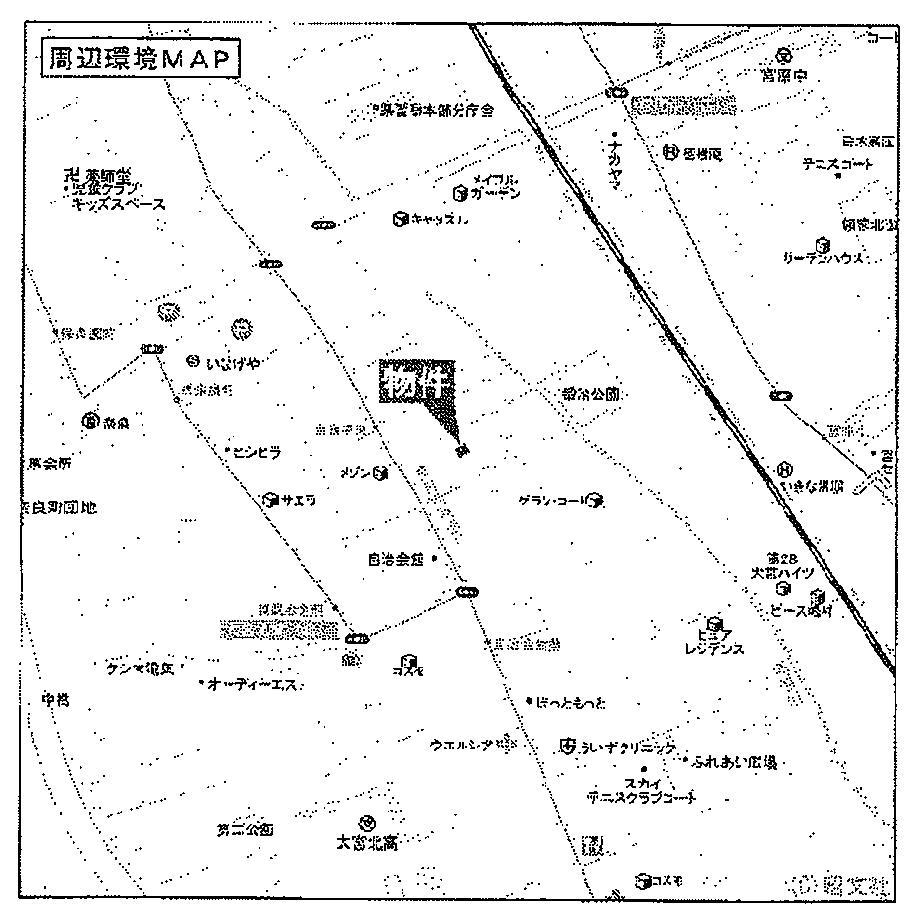 Local guide map. Walk from Miyahara Station 17 minutes