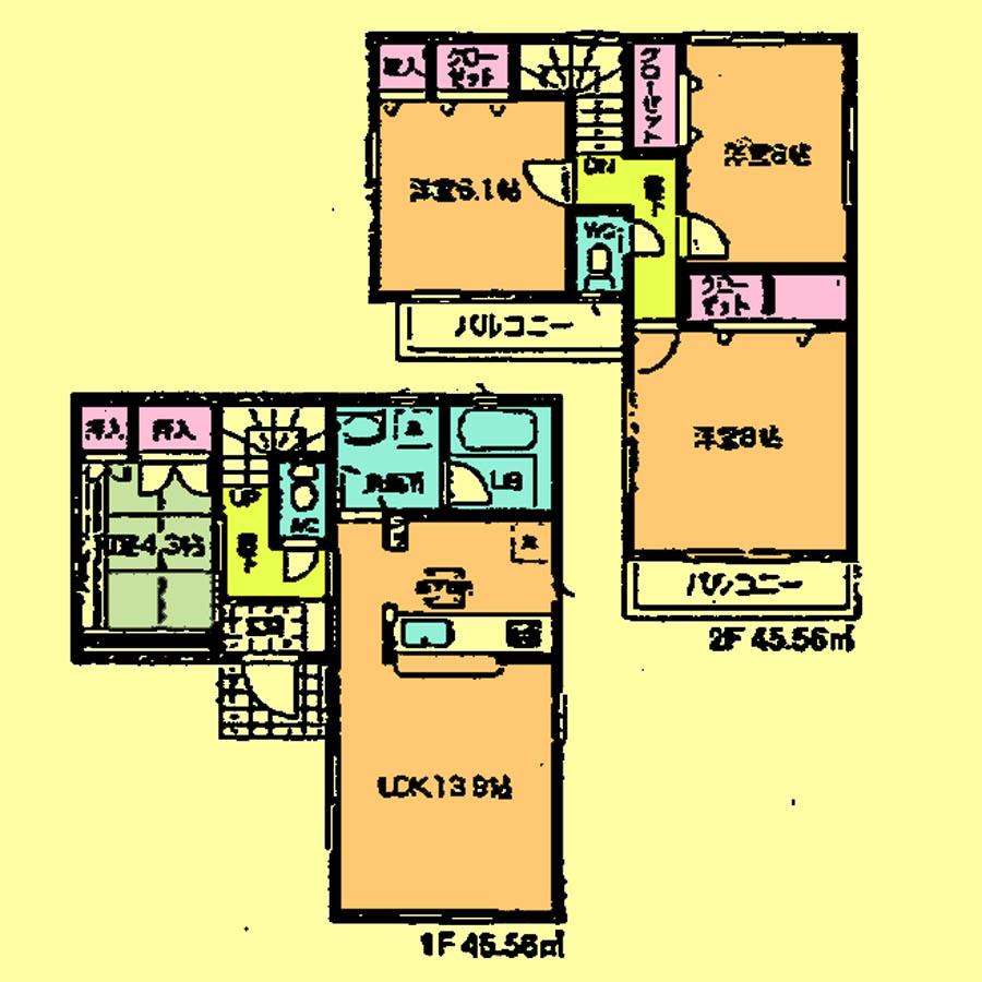 Floor plan. Price 27,800,000 yen, 4LDK, Land area 106.72 sq m , Building area 91.12 sq m