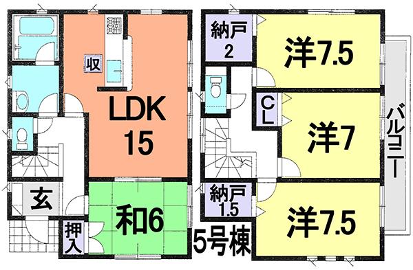 Floor plan. (5 Building), Price 25,800,000 yen, 4LDK, Land area 108.23 sq m , Building area 102.05 sq m