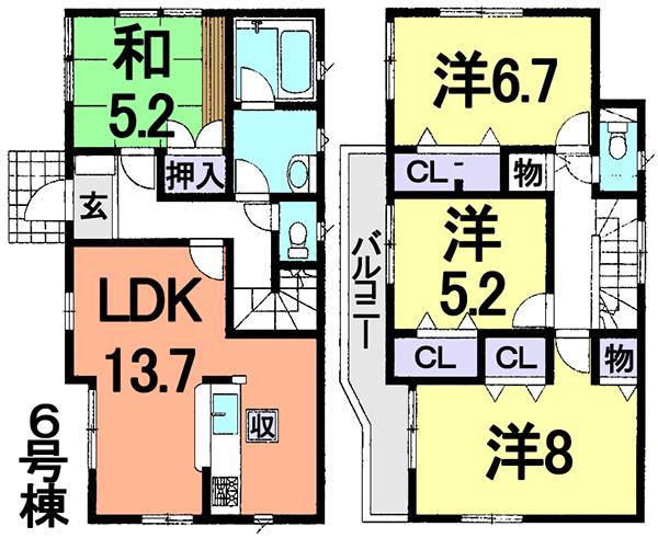 Floor plan. (6 Building), Price 23.8 million yen, 4LDK, Land area 114.93 sq m , Building area 93.15 sq m