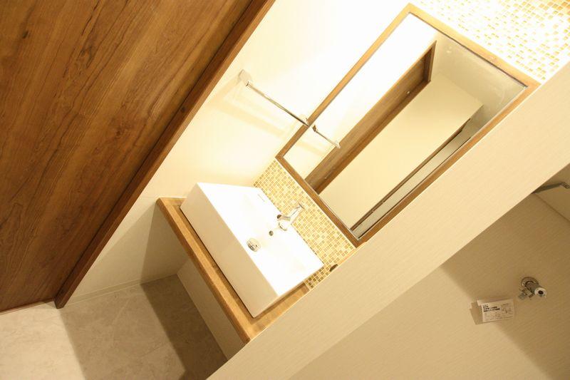 Wash basin, toilet. Washstand new paste stylish mosaic tile