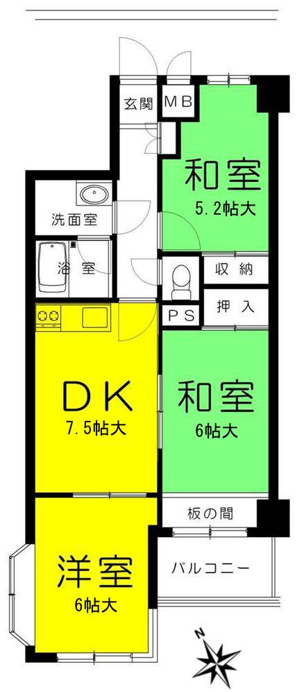 Floor plan. 3DK, Price 11 million yen, Footprint 65.2 sq m , Balcony area 3.9 sq m
