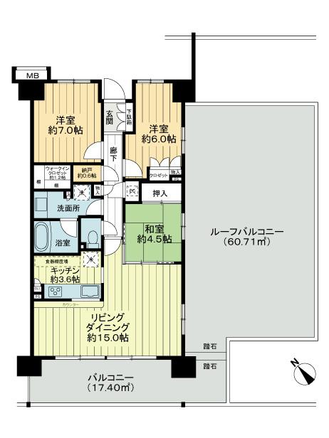 Floor plan. 3LDK, Price 42,600,000 yen, Occupied area 81.15 sq m , Balcony area 17.4 sq m floor plan