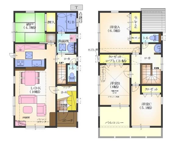 Floor plan. (A Building), Price 39,800,000 yen, 3LDK+S, Land area 121.59 sq m , Building area 98.54 sq m