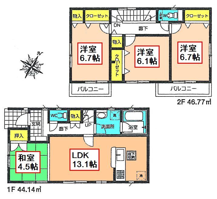 Floor plan. (4 Building), Price 21,800,000 yen, 4LDK, Land area 114.92 sq m , Building area 90.91 sq m