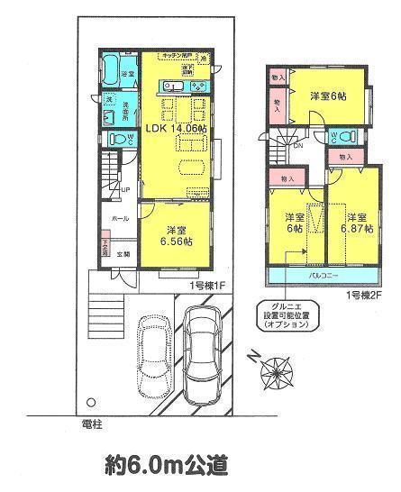 Floor plan. 32,800,000 yen, 4LDK, Land area 107 sq m , Building area 96.88 sq m compartment view Car two possible parking