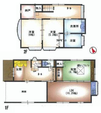 Floor plan. 22,300,000 yen, 3LDK + S (storeroom), Land area 115.71 sq m , Building area 103.09 sq m bathroom 1.25 square meters Slightly larger and washroom 1.5 square meters! There is also a storeroom.
