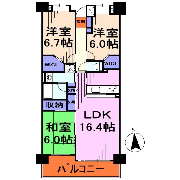 Floor plan. 3LDK, Price 19,800,000 yen, Occupied area 76.68 sq m , Balcony area 9.71 sq m floor plan