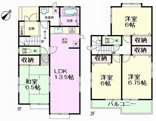 Floor plan. (E Building), Price 27.3 million yen, 4LDK, Land area 93.44 sq m , Building area 91.91 sq m