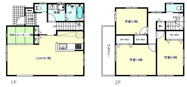 Floor plan. (Building 2), Price 39,300,000 yen, 3LDK, Land area 107.06 sq m , Building area 98.33 sq m