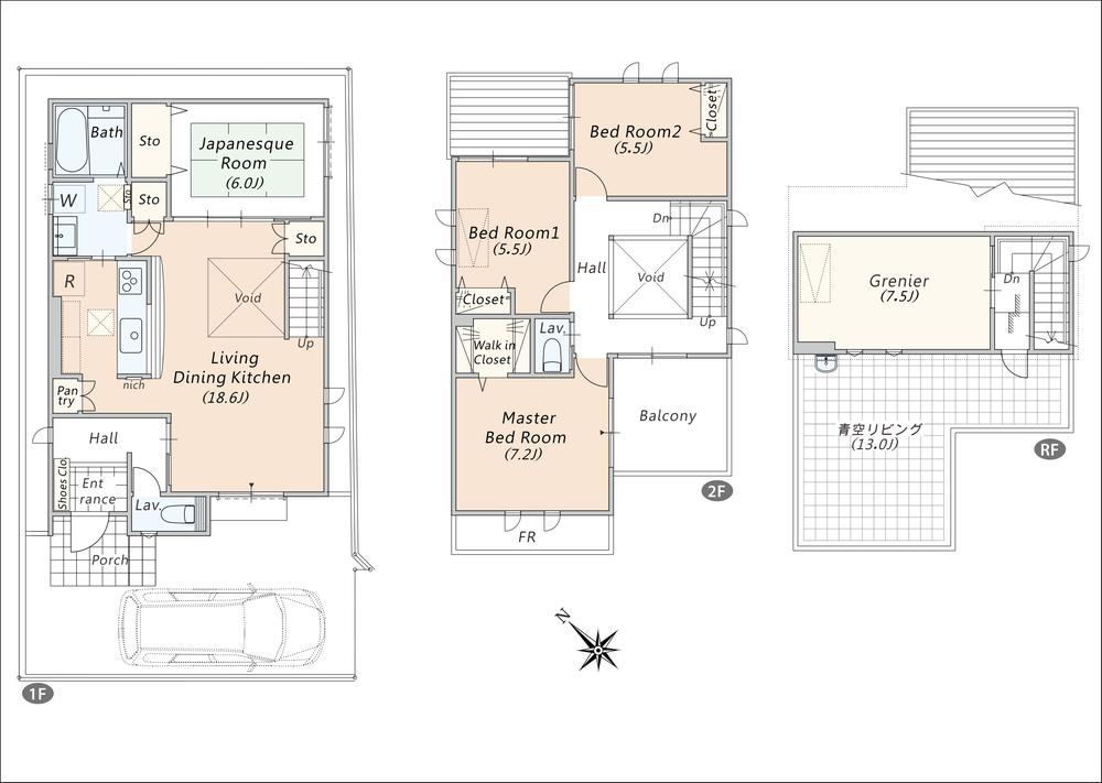 Floor plan. (Building 2), Price 36,600,000 yen, 4LDK+S, Land area 108.61 sq m , Building area 110.95 sq m