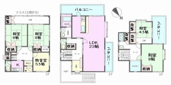 Floor plan. All rooms are two-sided lighting