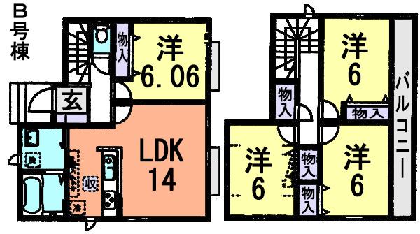 Floor plan. (B Building), Price 26,800,000 yen, 4LDK, Land area 111.56 sq m , Building area 91.39 sq m