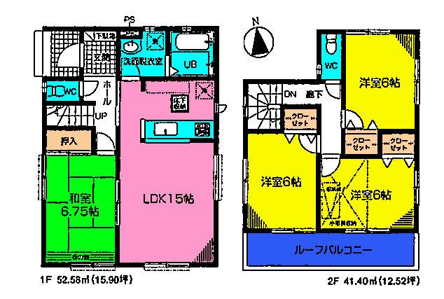 Floor plan. (1 Building), Price 27,800,000 yen, 4LDK, Land area 95.03 sq m , Building area 93.98 sq m
