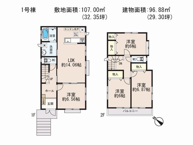 Floor plan. 32,800,000 yen, 4LDK, Land area 107 sq m , Building area 96.88 sq m