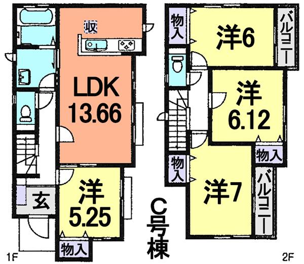 Floor plan. (C Building), Price 28.8 million yen, 4LDK, Land area 104.44 sq m , Building area 91.6 sq m