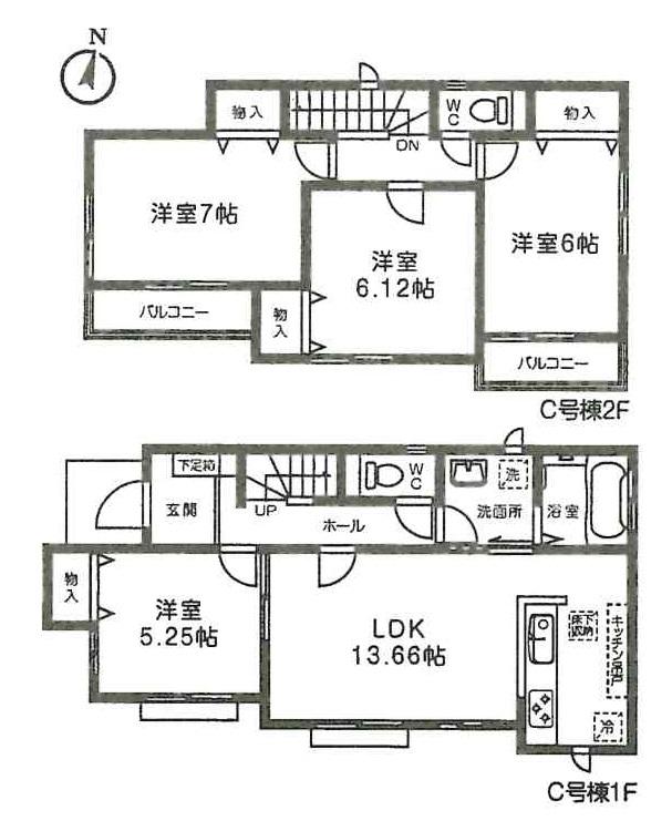 Floor plan. (C Building), Price 28.8 million yen, 4LDK, Land area 104.44 sq m , Building area 91.6 sq m