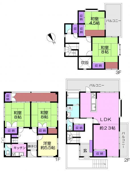 Floor plan. 44,800,000 yen, 5LDK+S, Land area 212.02 sq m , Building area 170.99 sq m
