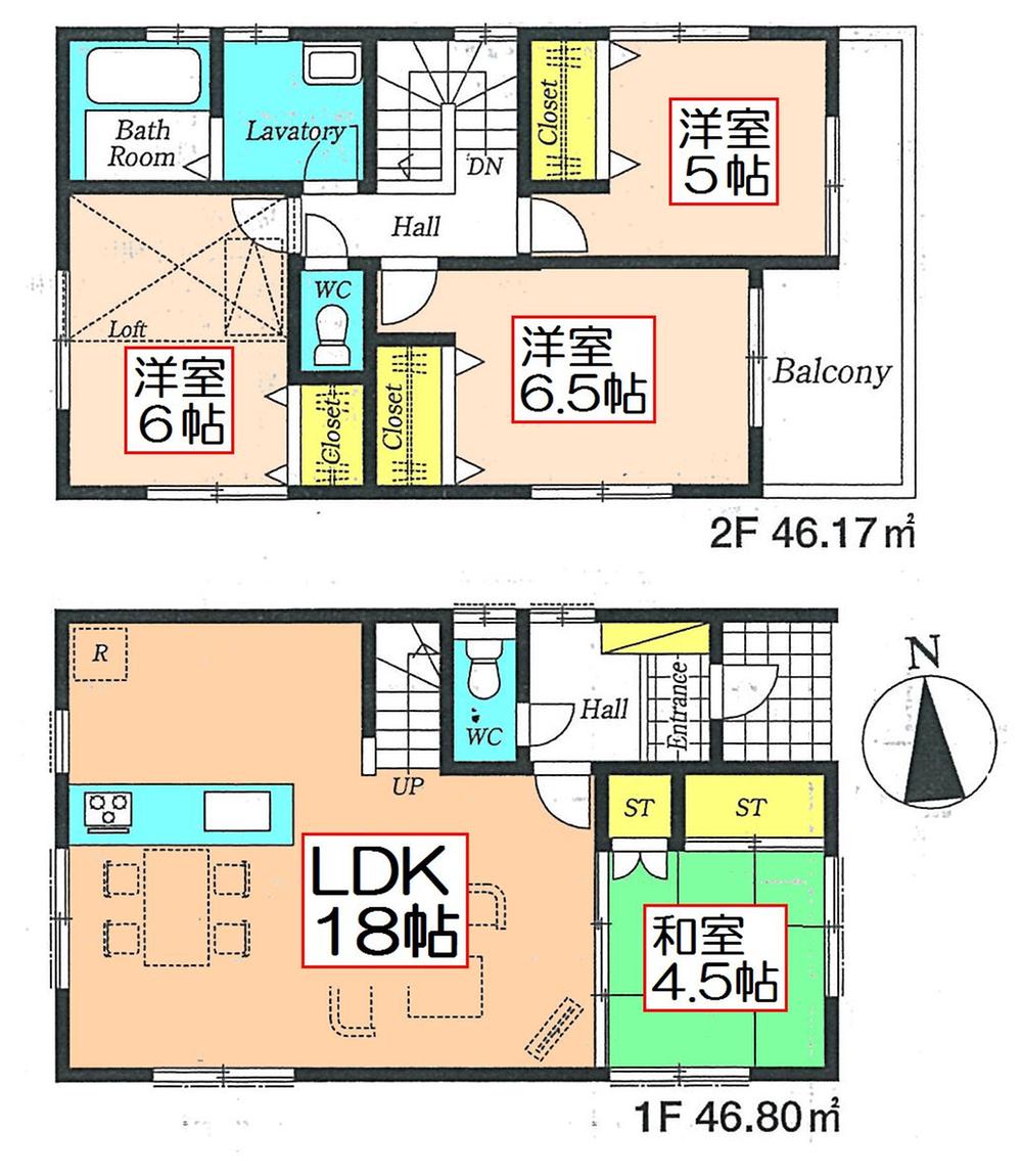 Floor plan. (1 Building), Price 37,800,000 yen, 4LDK, Land area 85.65 sq m , Building area 92.34 sq m