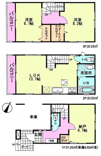 Floor plan. 24,800,000 yen, 2LDK+S, Land area 58.56 sq m , Building area 98.11 sq m