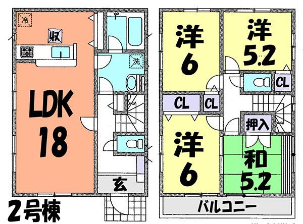 Floor plan. (Building 2), Price 28.8 million yen, 4LDK, Land area 120.9 sq m , Building area 94.76 sq m