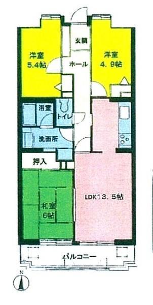 Floor plan. 3LDK, Price 13 million yen, Occupied area 62.14 sq m , Balcony area 7.97 sq m