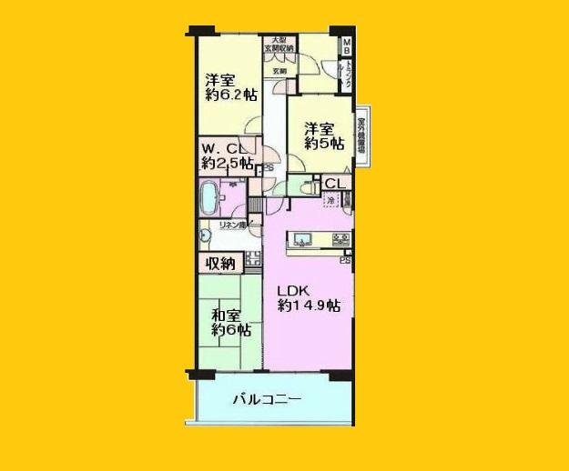 Floor plan. 3LDK, Price 23,990,000 yen, Occupied area 76.24 sq m , Balcony area 12.4 sq m