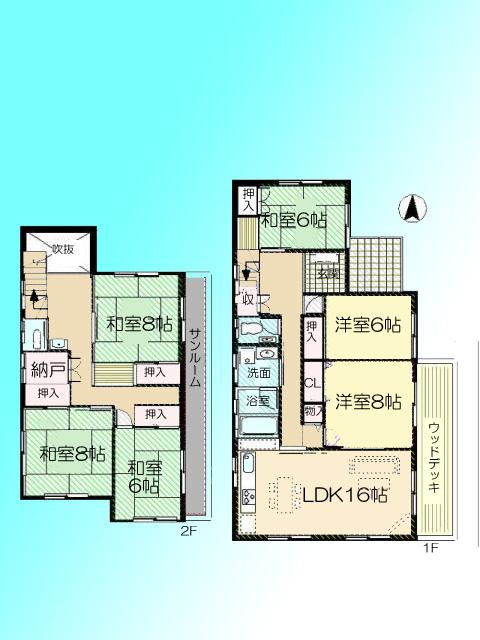 Floor plan. 29,800,000 yen, 6LDK + S (storeroom), Land area 194.8 sq m , Building area 155.67 sq m