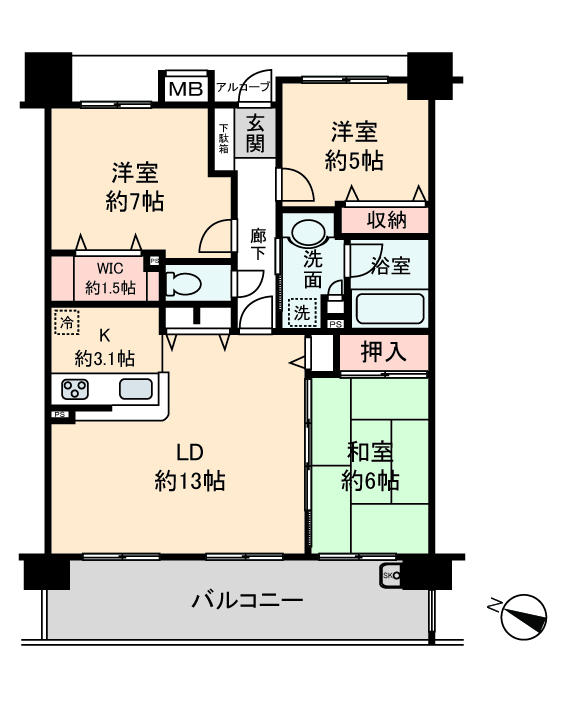 Floor plan. 3LDK, Price 24,800,000 yen, Footprint 76 sq m , Balcony area 14.4 sq m