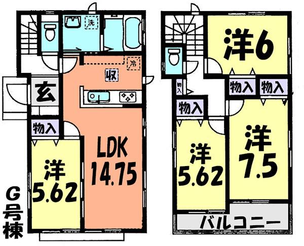 Floor plan. (G Building), Price 29,800,000 yen, 4LDK, Land area 110.25 sq m , Building area 92.32 sq m