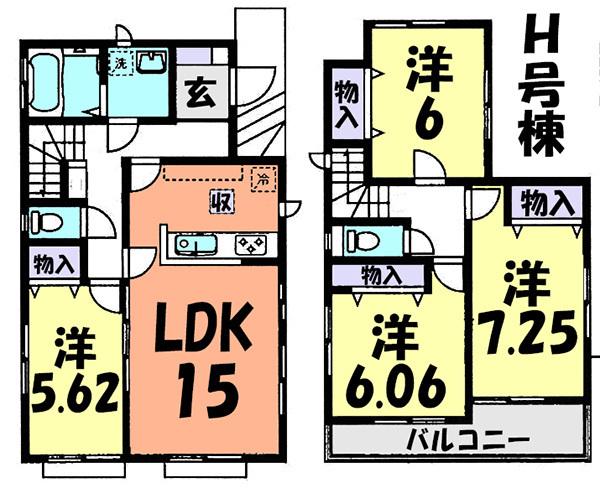 Floor plan. (H Building), Price 31,300,000 yen, 4LDK, Land area 110.25 sq m , Building area 96.88 sq m