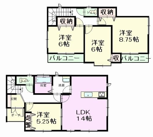 Floor plan. (B Building), Price 29,800,000 yen, 4LDK, Land area 124.69 sq m , Building area 96.46 sq m