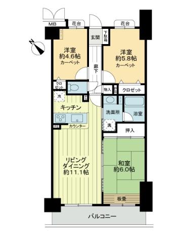 Floor plan. 3LDK, Price 23.8 million yen, Footprint 76.5 sq m , Balcony area 7.86 sq m