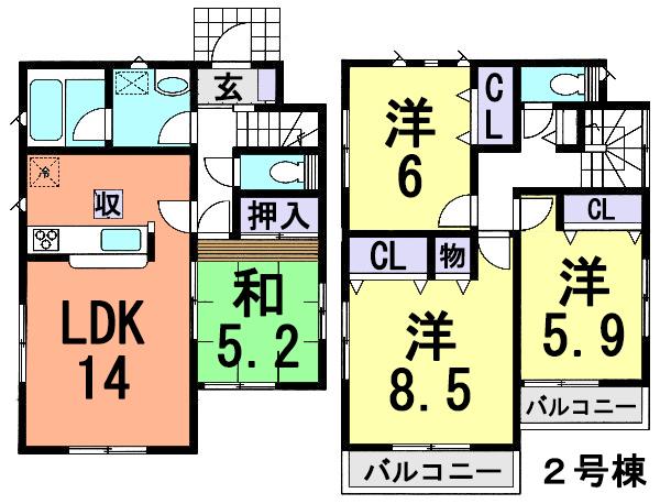 Floor plan. (Building 2), Price 27,800,000 yen, 4LDK, Land area 110.05 sq m , Building area 92.74 sq m