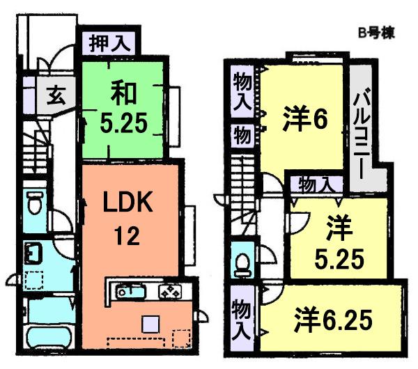 Floor plan. (B Building), Price 28.8 million yen, 4LDK, Land area 109.13 sq m , Building area 86.94 sq m