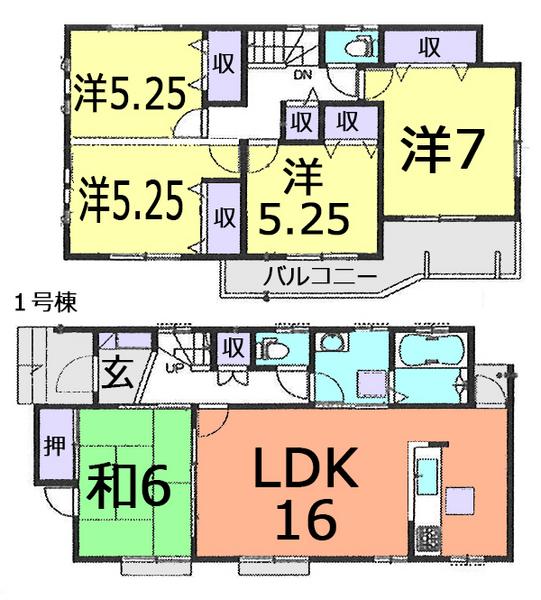 Floor plan. (1 Building), Price 34,800,000 yen, 5LDK, Land area 165.29 sq m , Building area 107.23 sq m