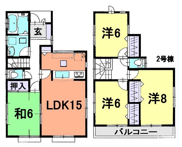 Floor plan. (Building 2), Price 27,800,000 yen, 4LDK, Land area 121.16 sq m , Building area 97.71 sq m