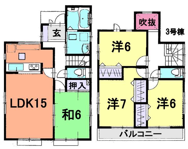 Floor plan. (3 Building), Price 27,800,000 yen, 4LDK, Land area 121.16 sq m , Building area 98.53 sq m