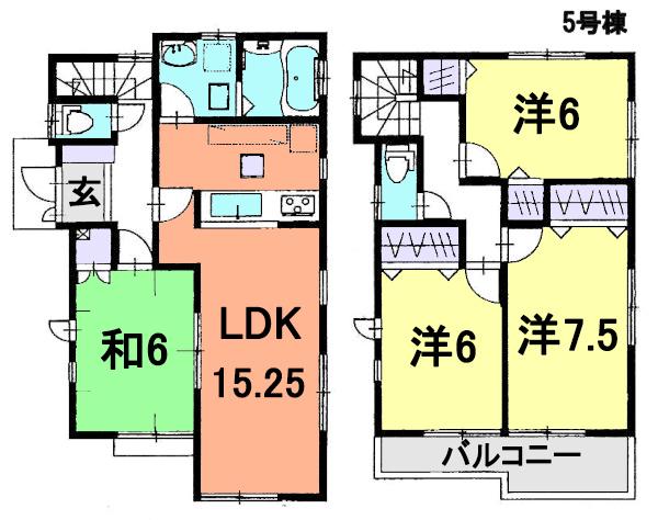 Floor plan. (5 Building), Price 29,800,000 yen, 4LDK, Land area 121.28 sq m , Building area 97.1 sq m