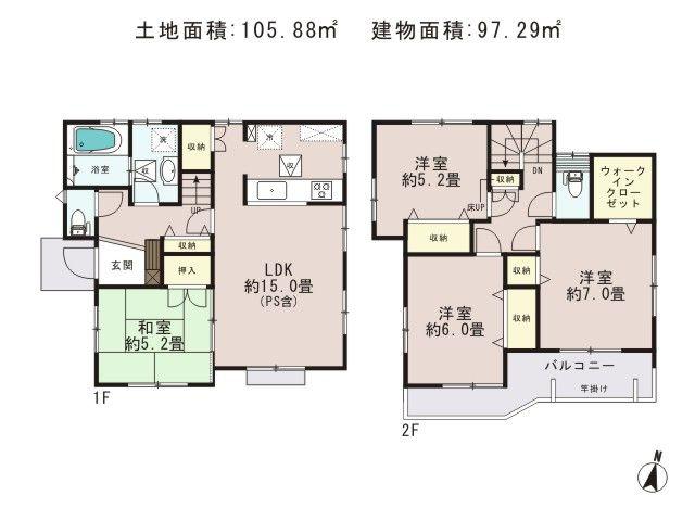Floor plan. (3 Building), Price 36.5 million yen, 4LDK, Land area 105.88 sq m , Building area 97.29 sq m