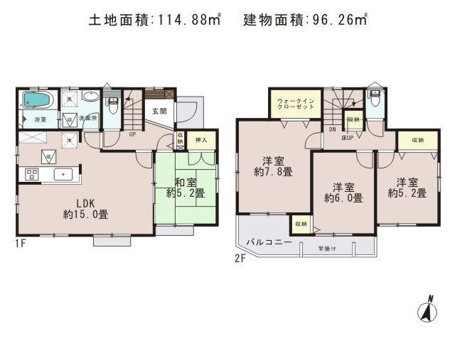 Floor plan. (4 Building), Price 36,900,000 yen, 4LDK, Land area 114.88 sq m , Building area 96.26 sq m