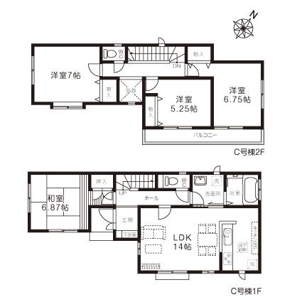 Floor plan. (C Building), Price 27,800,000 yen, 4LDK, Land area 102.55 sq m , Building area 95.84 sq m