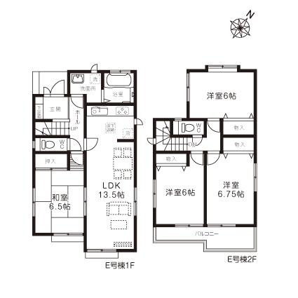Floor plan. (E Building), Price 27,800,000 yen, 4LDK, Land area 93.44 sq m , Building area 91.91 sq m