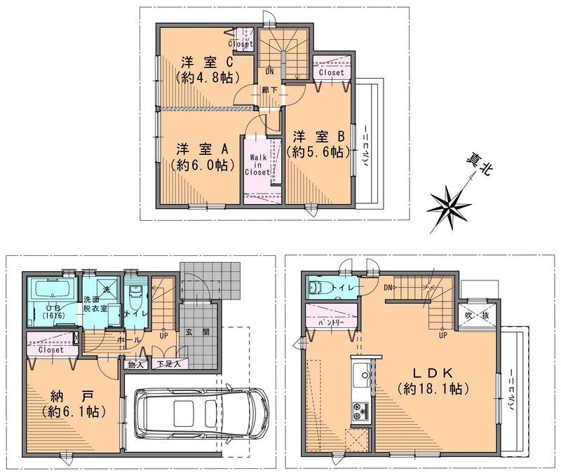 Floor plan. 33,005,000 yen, 3LDK+S, Land area 60.22 sq m , It will be interior specification using the building area 105.7 sq m of natural solid wood. 