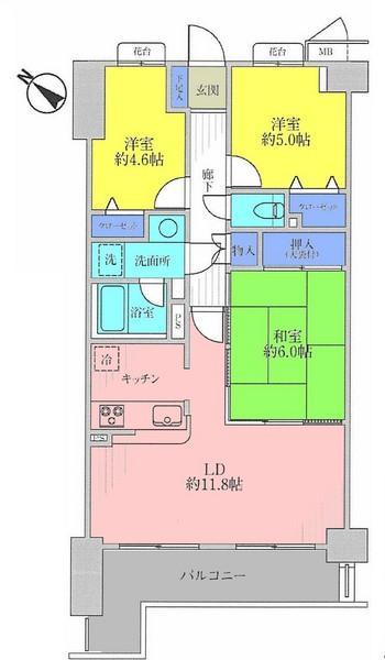 Floor plan. 3LDK, Price 24,800,000 yen, Footprint 67.5 sq m , Balcony area 9.43 sq m